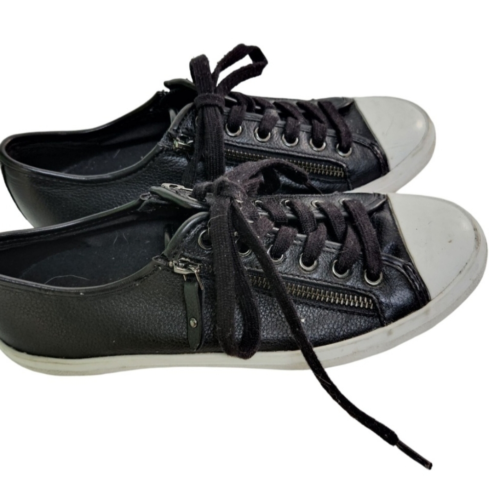 Coach Empire Zipper Black Leather Low Top Sneakers Size 8B